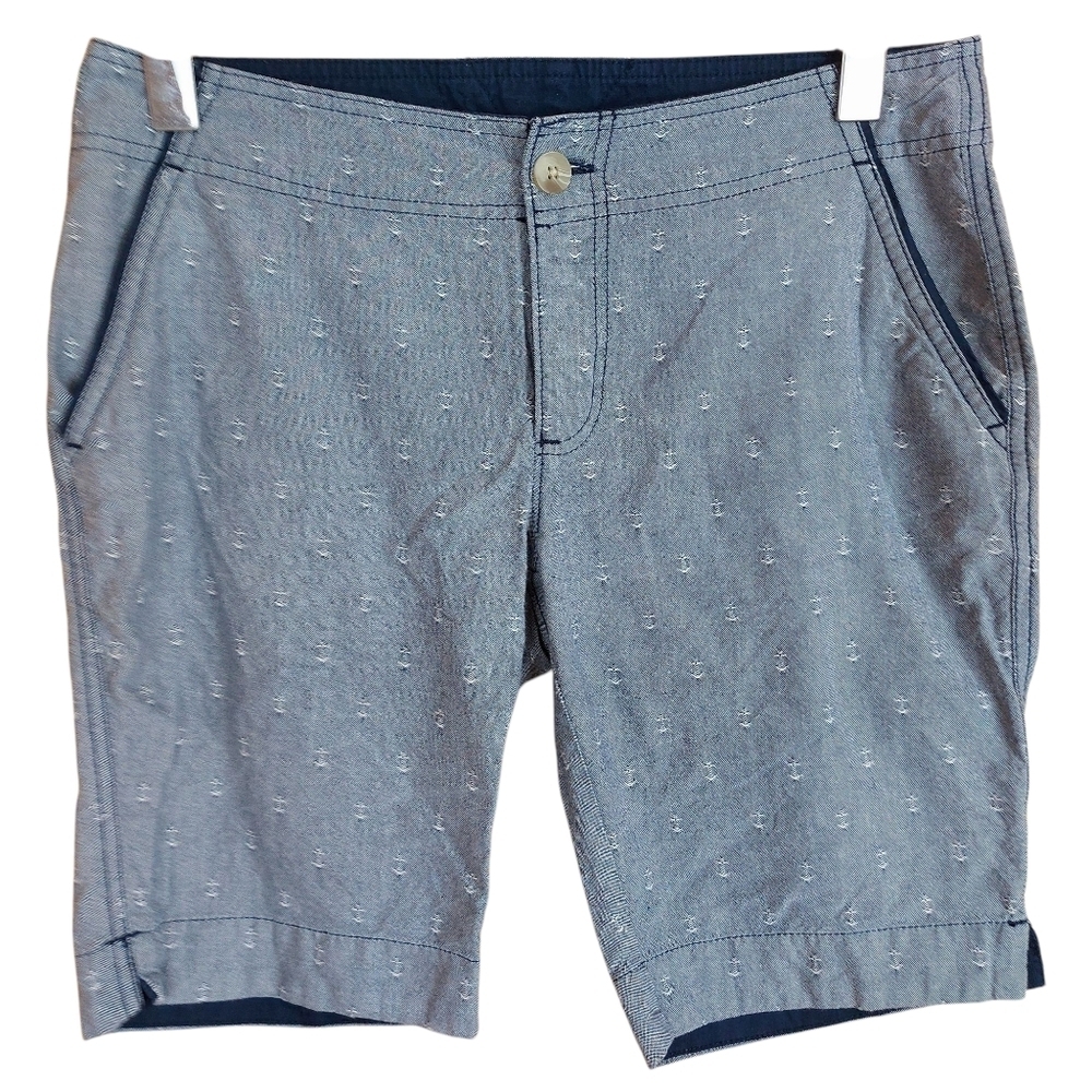 🍄3/50$🍄 Columbia PFG Bermuda Shorts Anchor Pattern Embroidered Chambray Sz 4